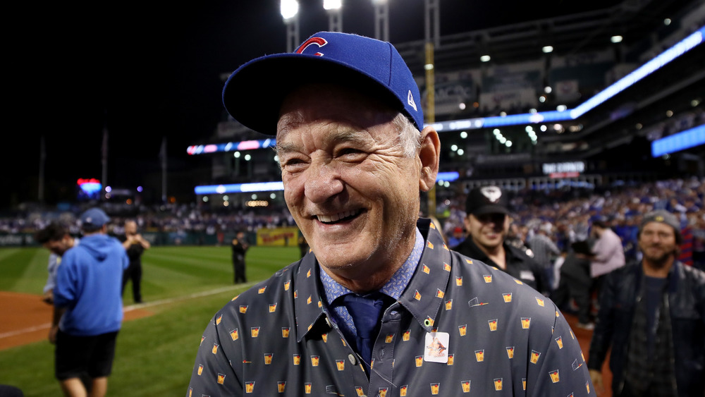 Bill Murray on the field after the Chicago Cubs won the World Series