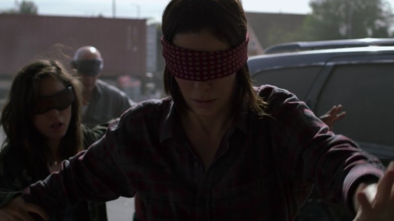 Sandra Bullock blindfolded