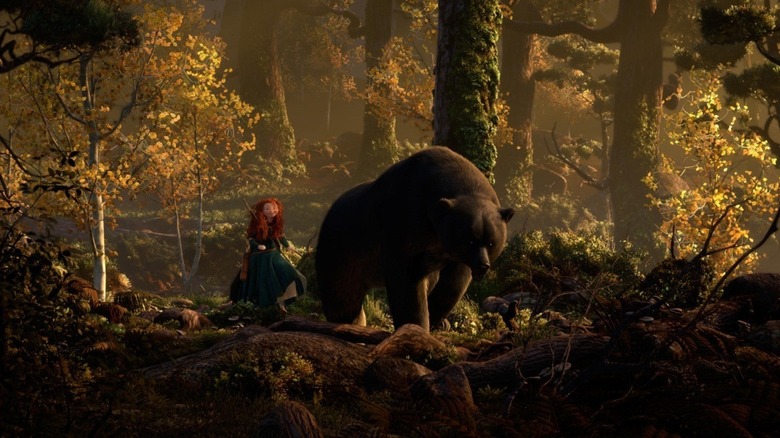 Merida and her mom traveling the woods