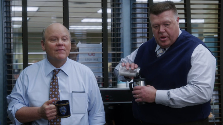 Dirk Blocker concerned Joel McKinnon Miller pours coffee