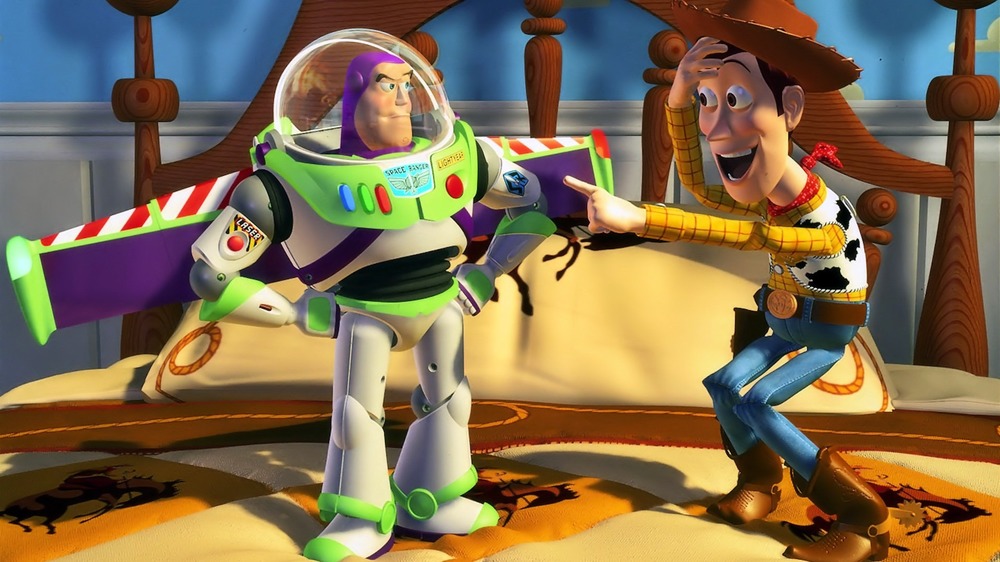 Woody laughing at Buzz lightyear