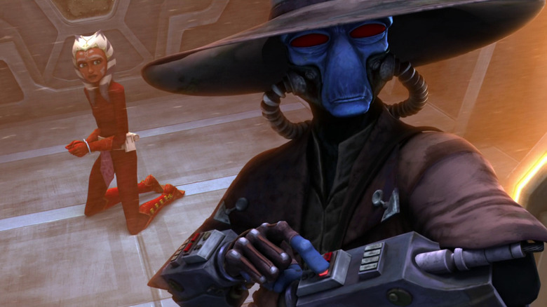 Cad Bane holding Ahsoka Tano hostage