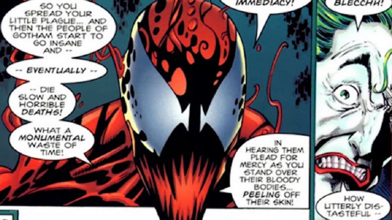 Panel from Spider-Man and Batman: Disordered Minds featuring Carnage and Joker