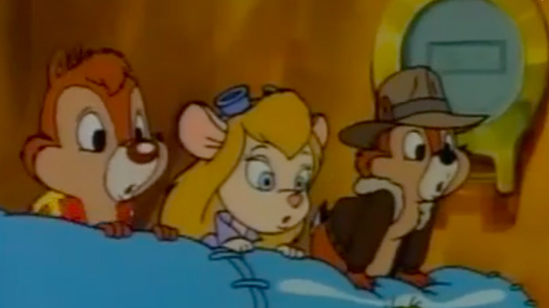 Dale, Gadget, and Chip all looking surprised