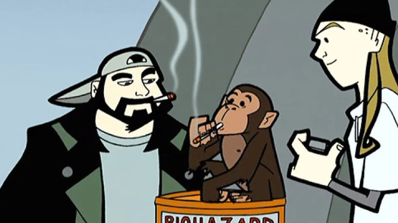 Silent Bob smoking with monkey