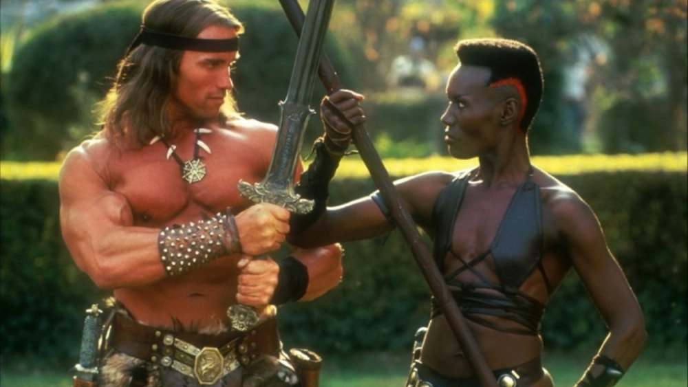 Arnold Schwarzenegger as Conan with Grace Jones as Zula