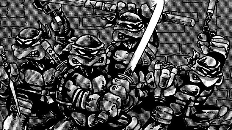 Teenage Mutant Ninja Turtles brandish weapons