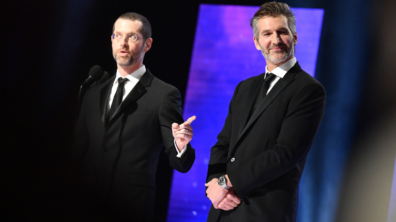 D.B. Weiss gestures at David Benioff