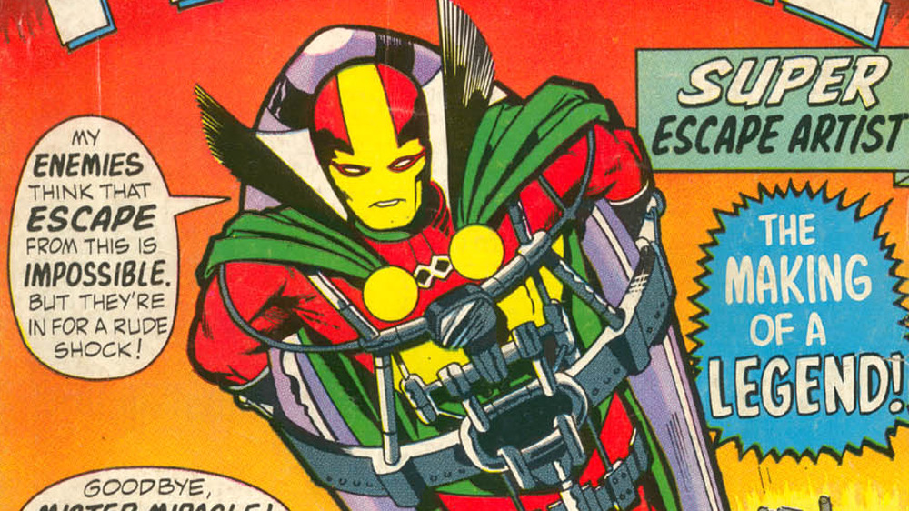 Mister Miracle strapped to a rocket