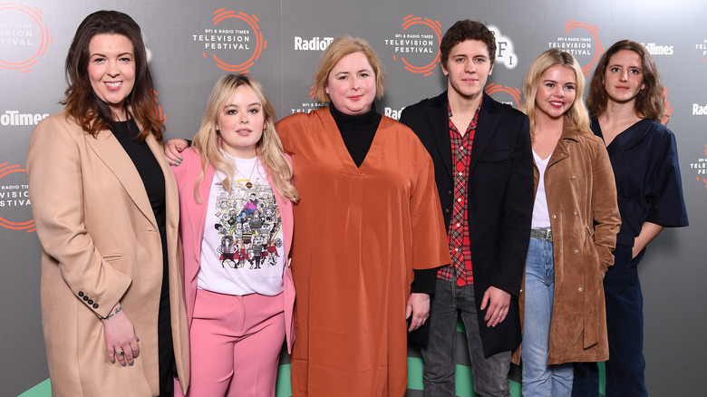 Cast of Derry Girls with Lisa McGee