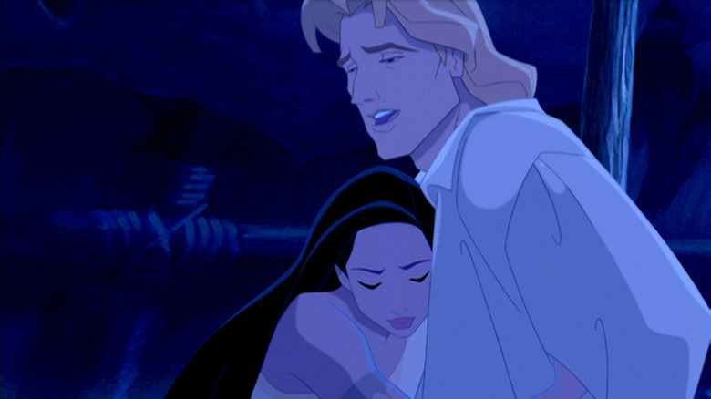 Pocahontas and John Smith standing on a cliff