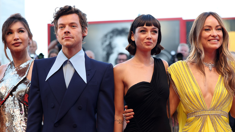 Gemma Chan, Harry Styles, Sydney Chandler, and Olivia Wilde at premiere 