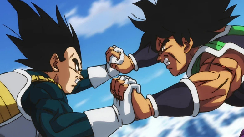 Vegeta grappling with Broly