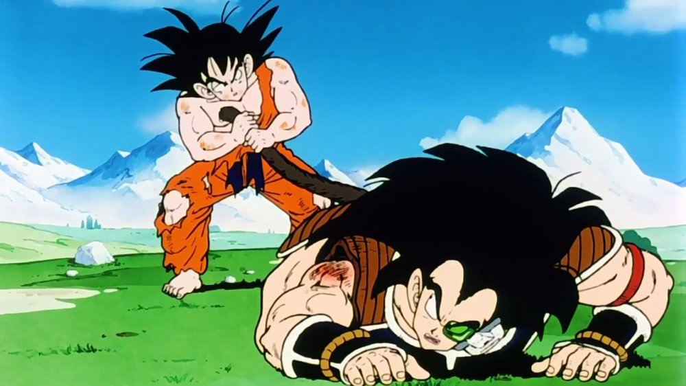 Goku holding Raditz by tail