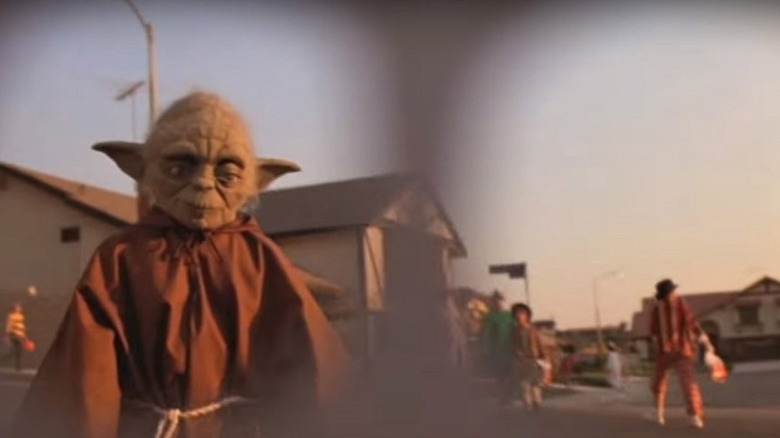 Trick-or-treater dressed as Yoda 