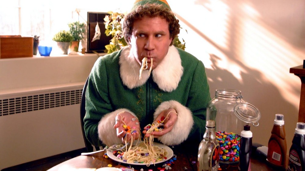 Buddy the elf eating spaghetti