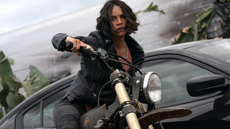 Michelle Rodriguez on a motorcycle