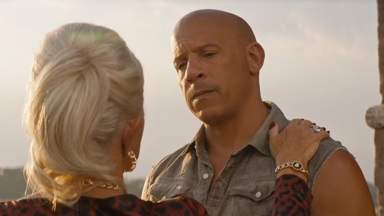 Vin Diesel staring at Helen Mirren