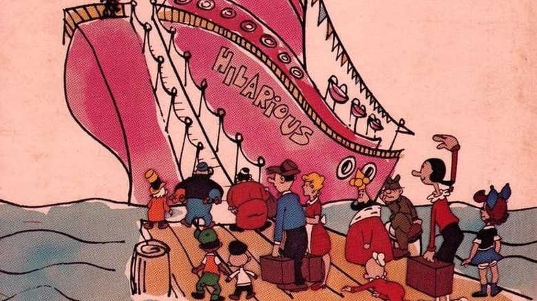 Comic characters boarding ship