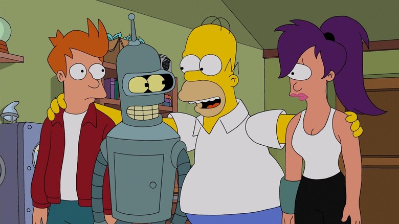 Homer Simpson with Futurama characters