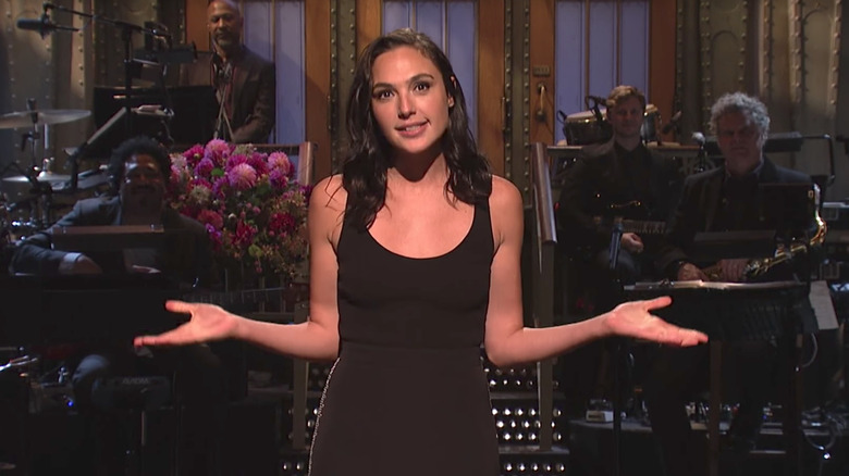 Gadot performing her monologue on SNL