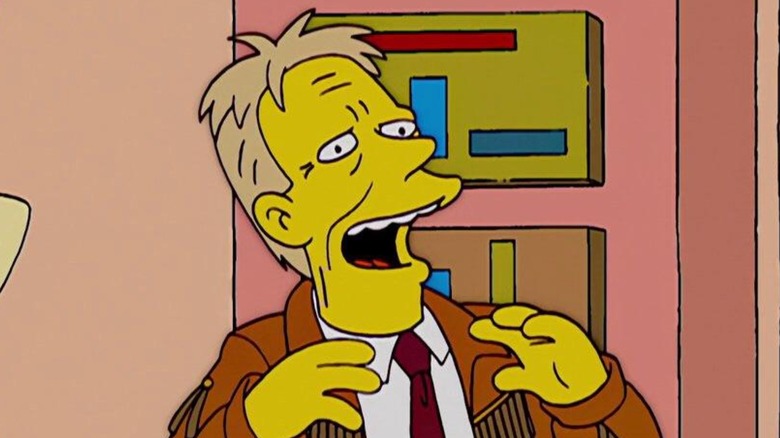 An animated version of Gary Busey laughs maniacally on The Simpsons