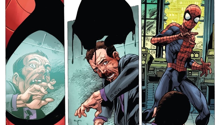 Spidey standing over a beaten Norman Osborn.