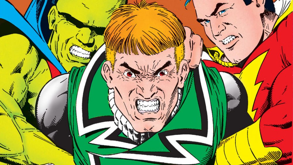 J'onn J'onzz and Captain Marvel hold Guy Gardner back, from DC Comics