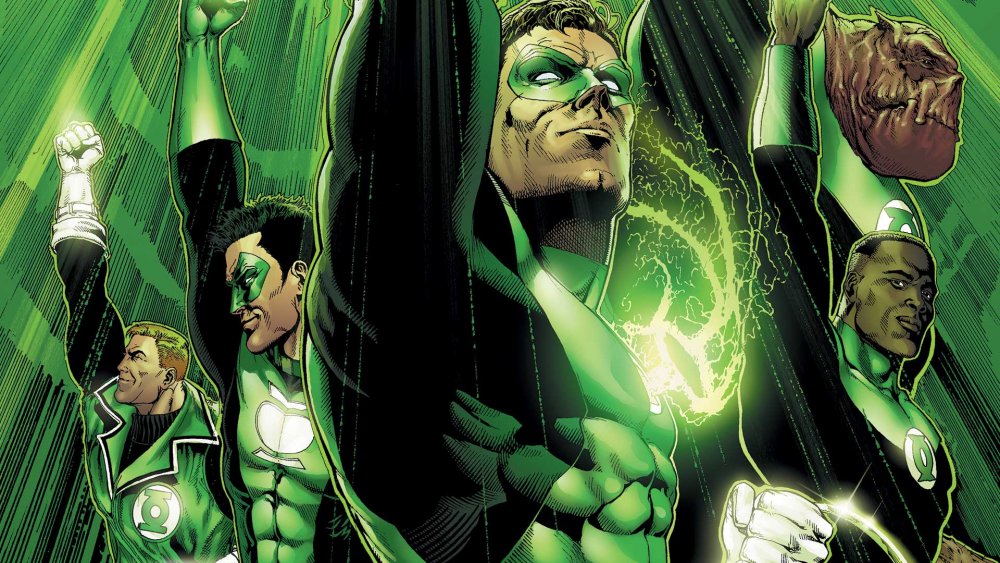 Guy Gardner, Kyle Rayner, Hal Jordan, and John Stewart in Green Lantern: Rebirth, from DC Comics