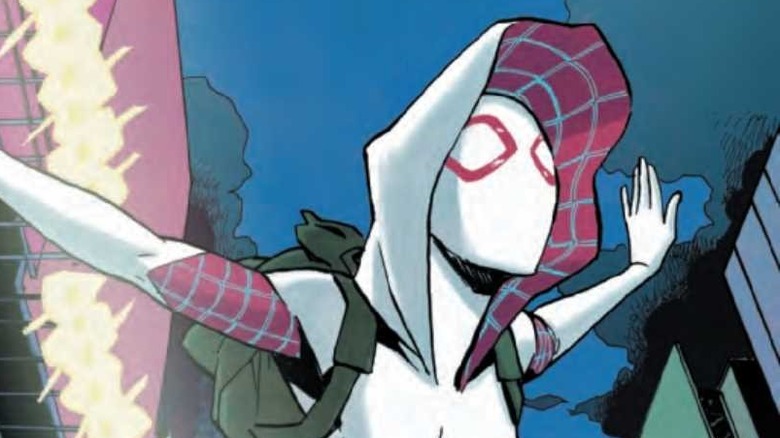 Gwen falling as Ghost Spider