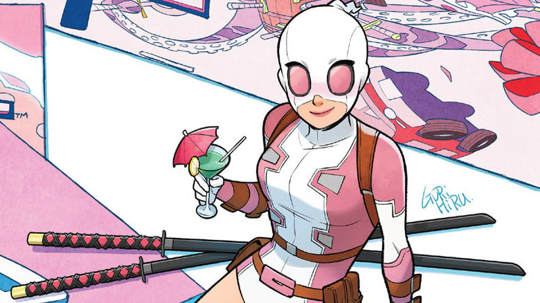 Gwenpool drinking a martini in the comics