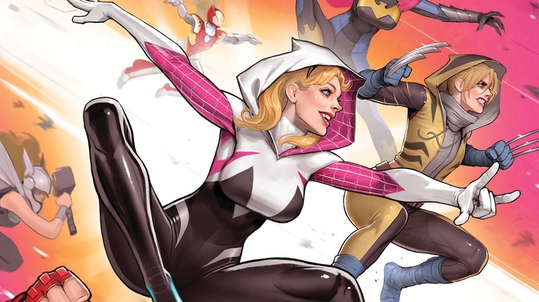 Gwen and her variants on a comic cover