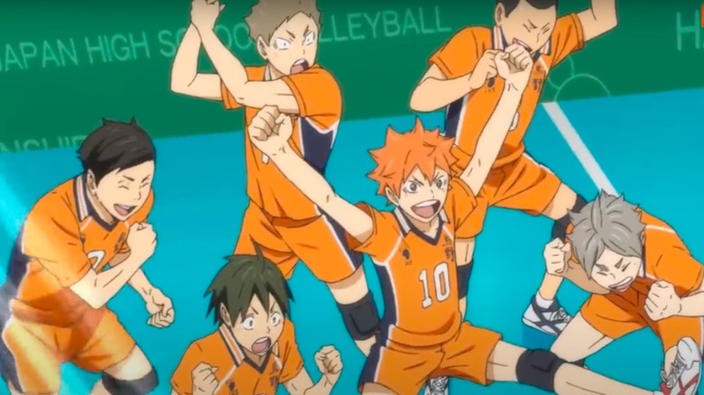 Haikyuu sports team celebrating