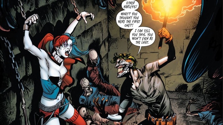 Harley Quinn chained in Joker's dungeon