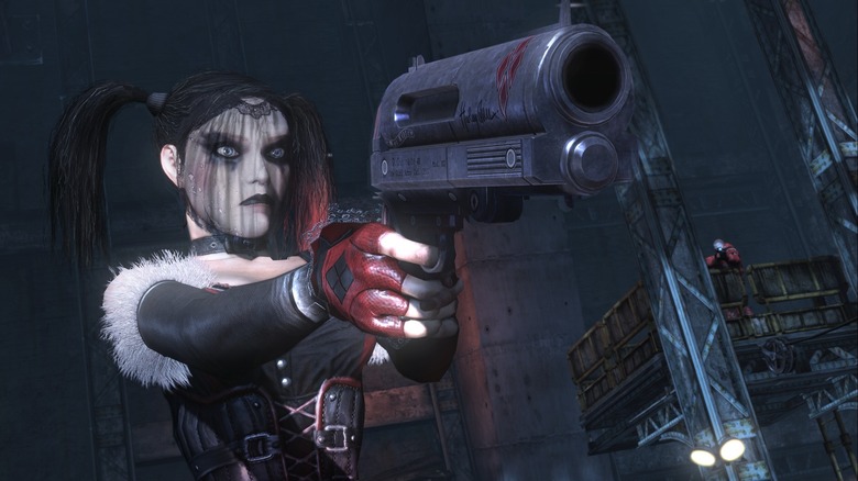 Harley Quinn pointing gun