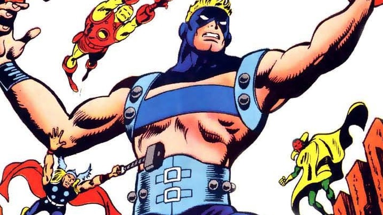 Clint Barton stretches arms as Goliath