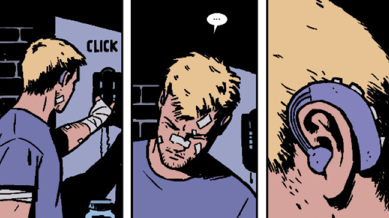 Hawkeye wearing hearing aids