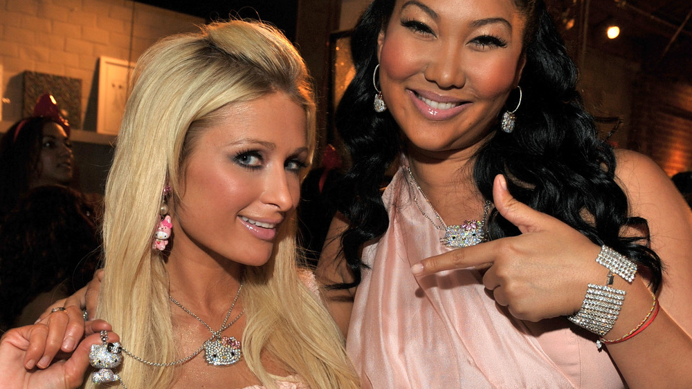 Paris Hilton and Kimora Lee Simmons show off their rhinestone-studded Hello Kitty accessories