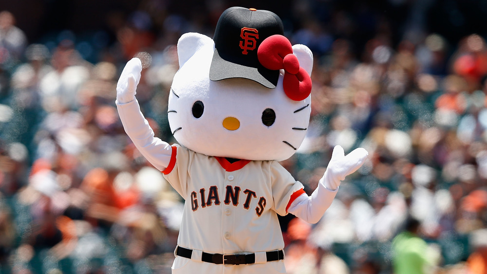 Hello Kitty in a Giants baseball uniform