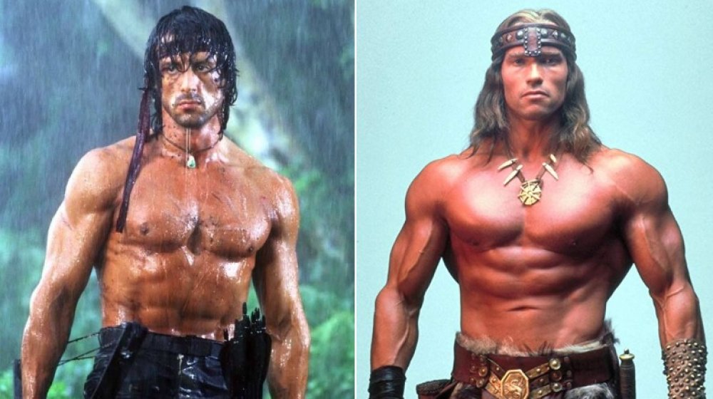 Sylvester Stallone in Rambo: First Blood Part II and Arnold Schwarzenegger in Conan the Barbarian