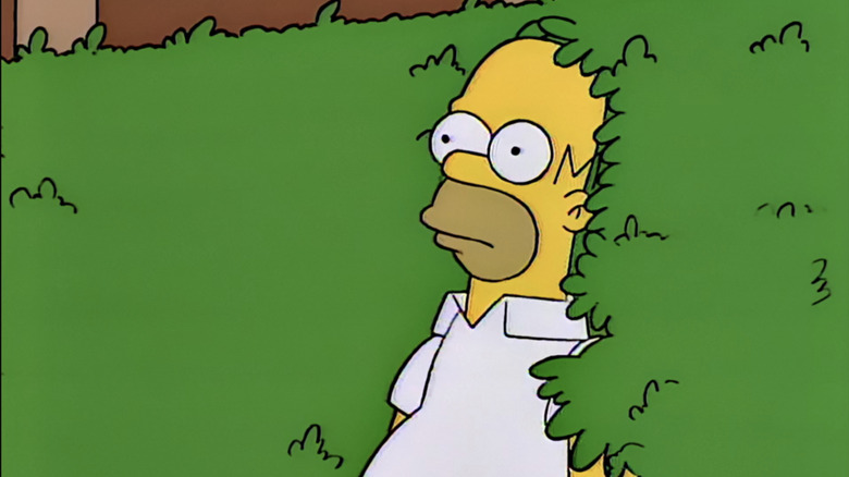 Homer melting into bushes