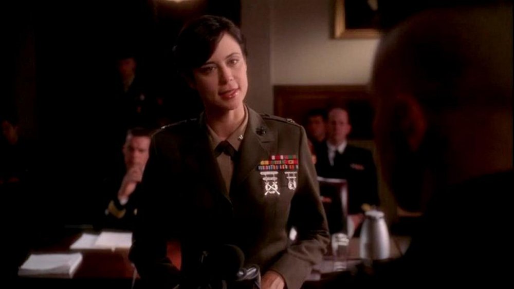 Catherine Bell as Mac addresses a judge in JAG