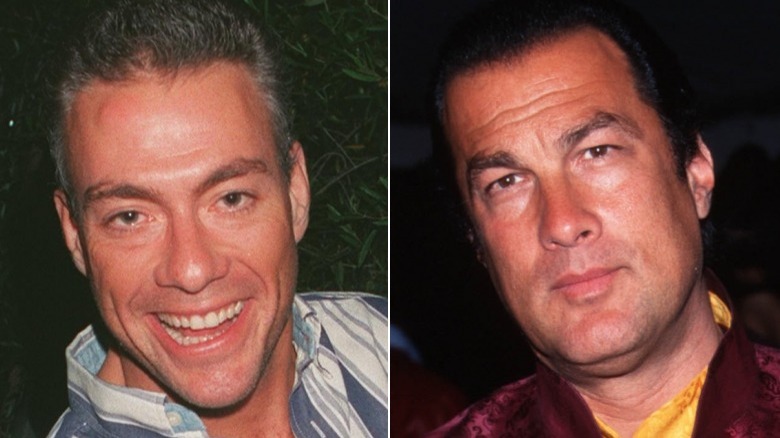 Jean-Claude Van Damme smiling and Steven Seagal brooding