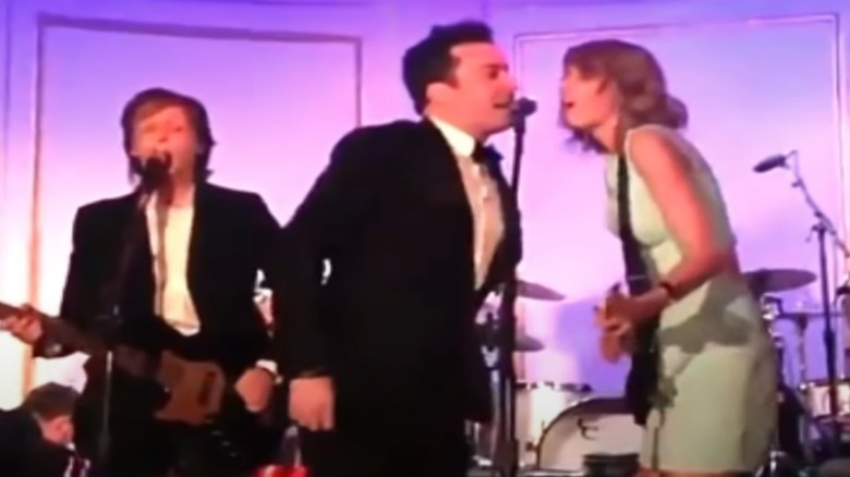 McCartney, Fallon, and Swift performing on-stage