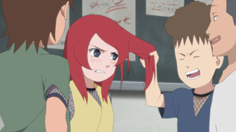 Boy tugging on Kushina's hair