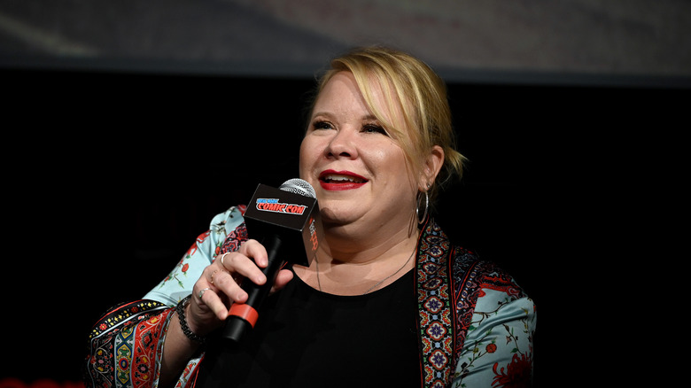 Julie Plec with microphone