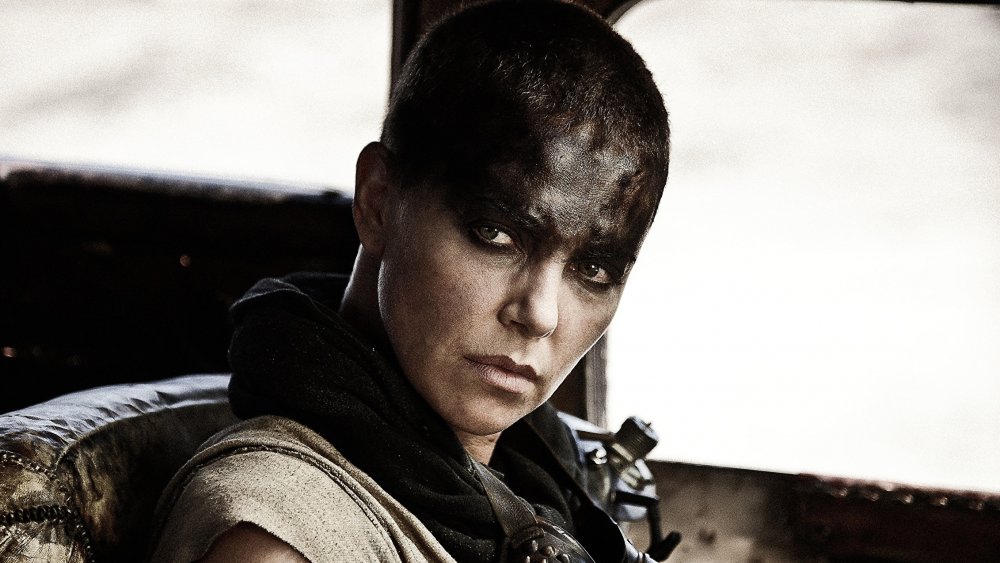 Charlize Theron as Furiosa in Mad Max: Fury Road, grease smeared over her forehead