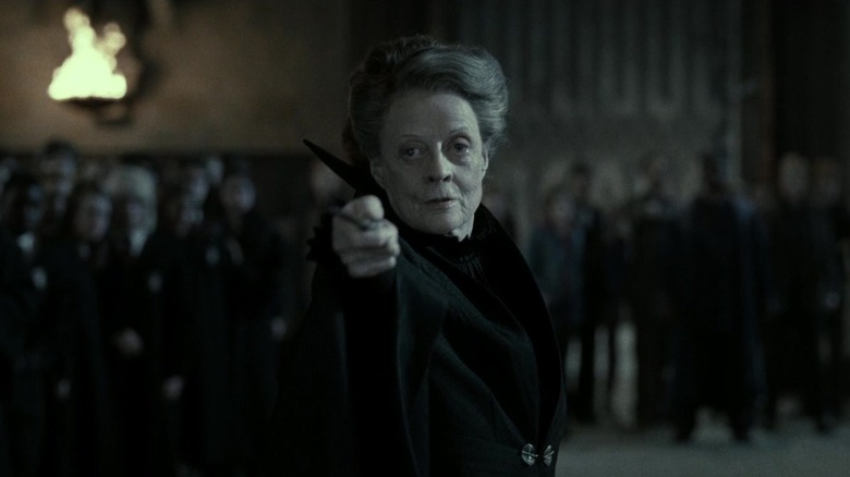 Professor McGonagall holding wand