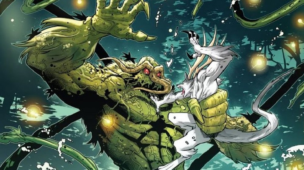 Man-Thing battling a creature underwater