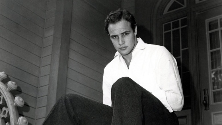 Marlon Brando sitting serious